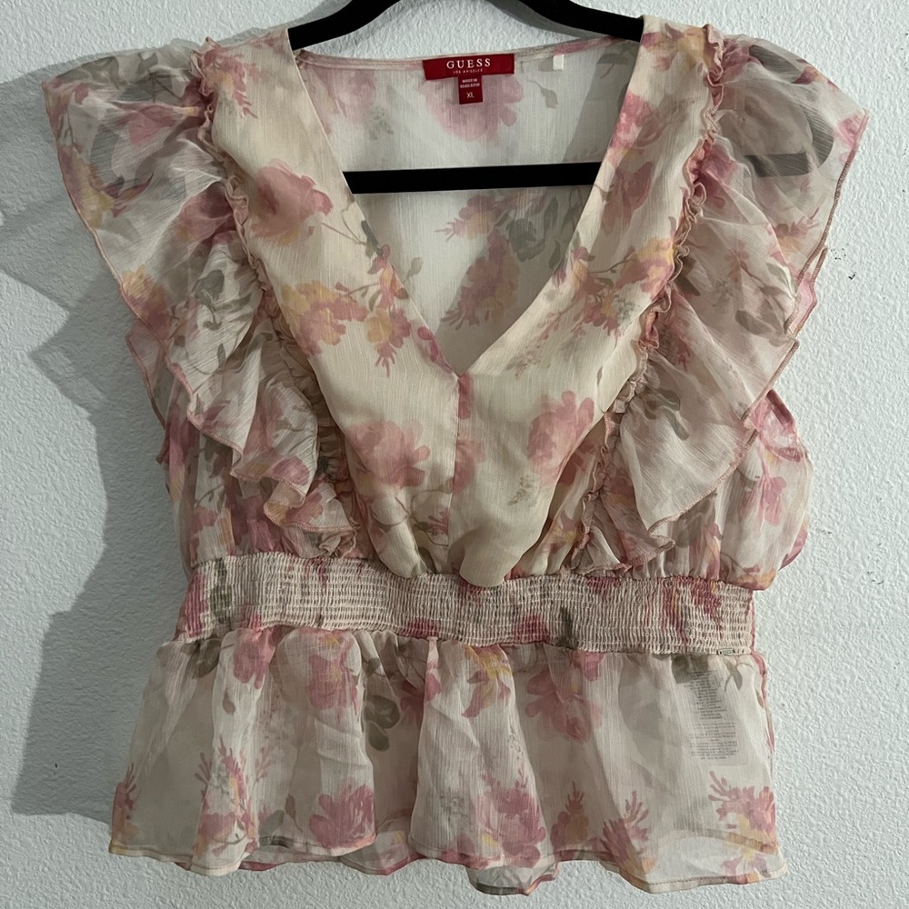 Guess Size XL Flowered Blouse Peplum Style